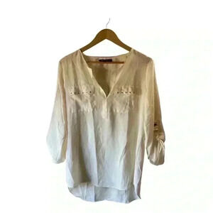 Ellen Tracy Women’s V-neck Pullover Pocket Blouse Shirt White Size S